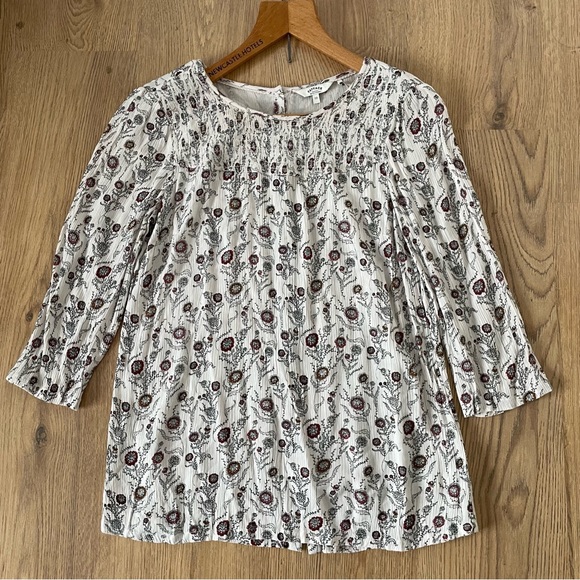 Fat Face Blouse Top UK 10 Ivory Natural Multi Floral Print Button Back Boho - Picture 6 of 12